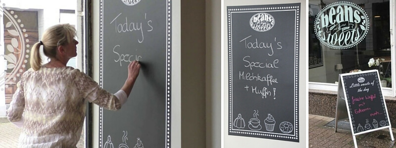 Chalkboard film used on a wall and on a A-Board