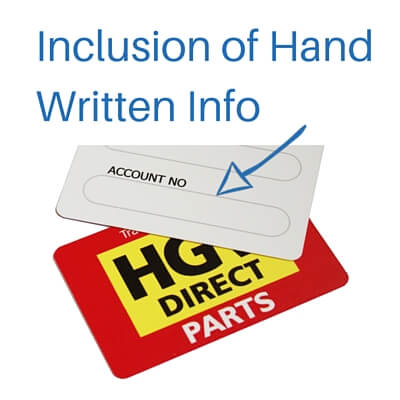 inclusion of hand written information on a discount card