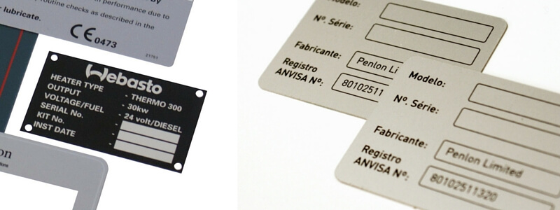 Metal Labels & Nameplates image of a printed name plate and a metal label with sequential numbering
