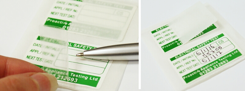 image of part laminated labels in use